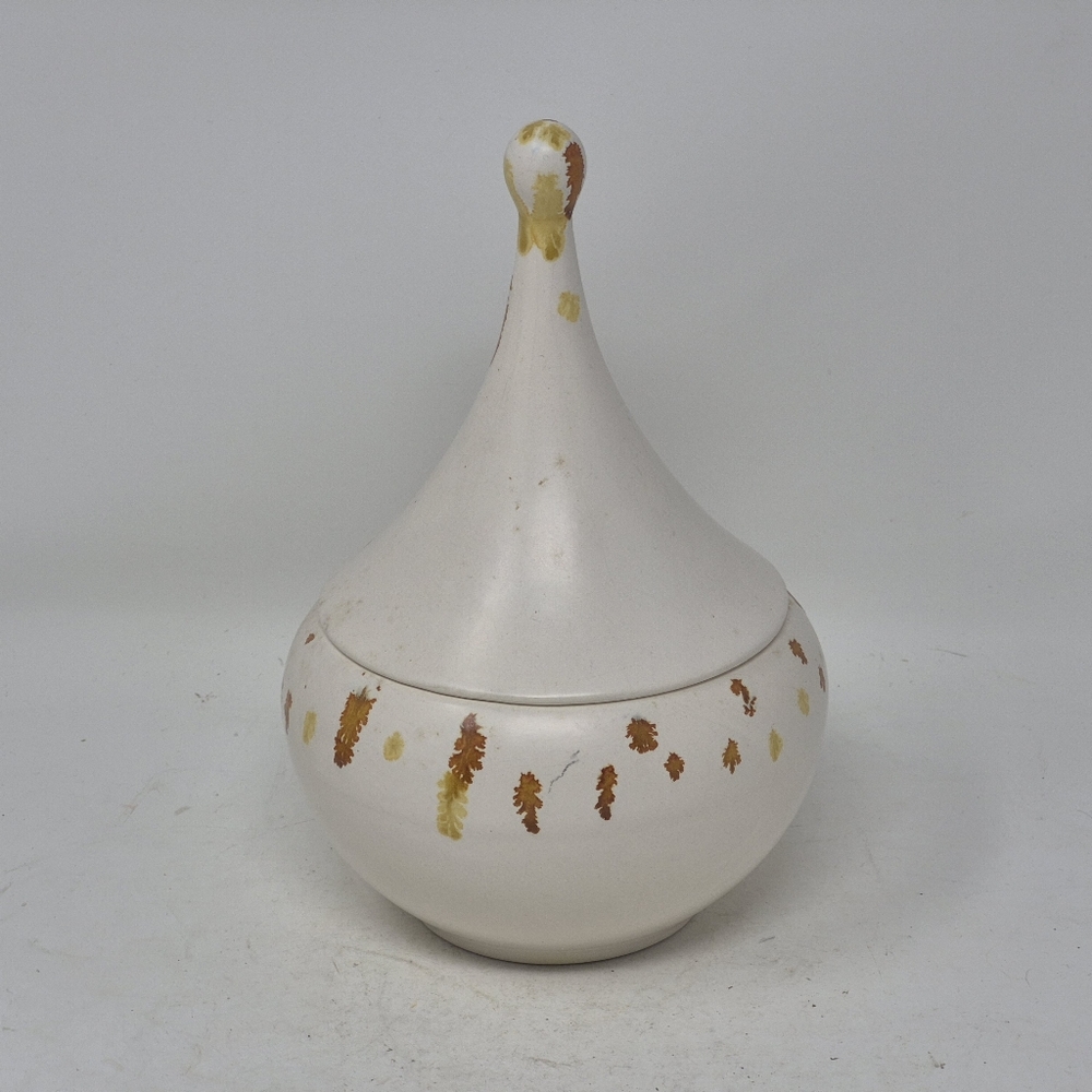 Vintage Ceramic White With Brown And Gold Splatter Glaze Lidded Dish